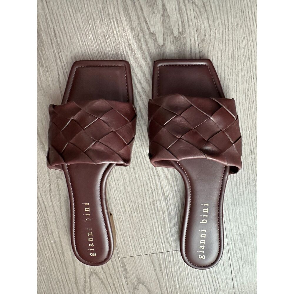 Gianni Bini Burgundy Square Toe Leather Upper Slides Flats Sandal Women's Sz 8.5